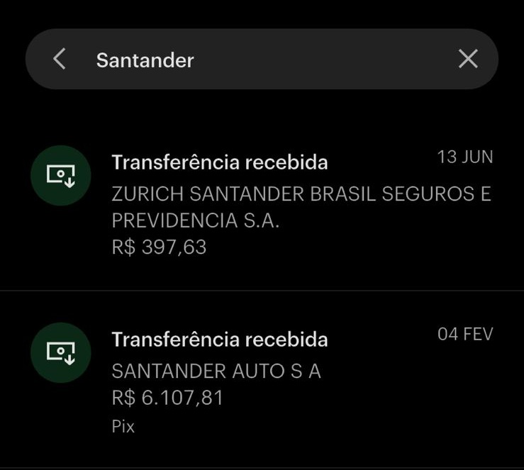 Transferências Santander - R$ 397,63 e R$ 6.107,81
